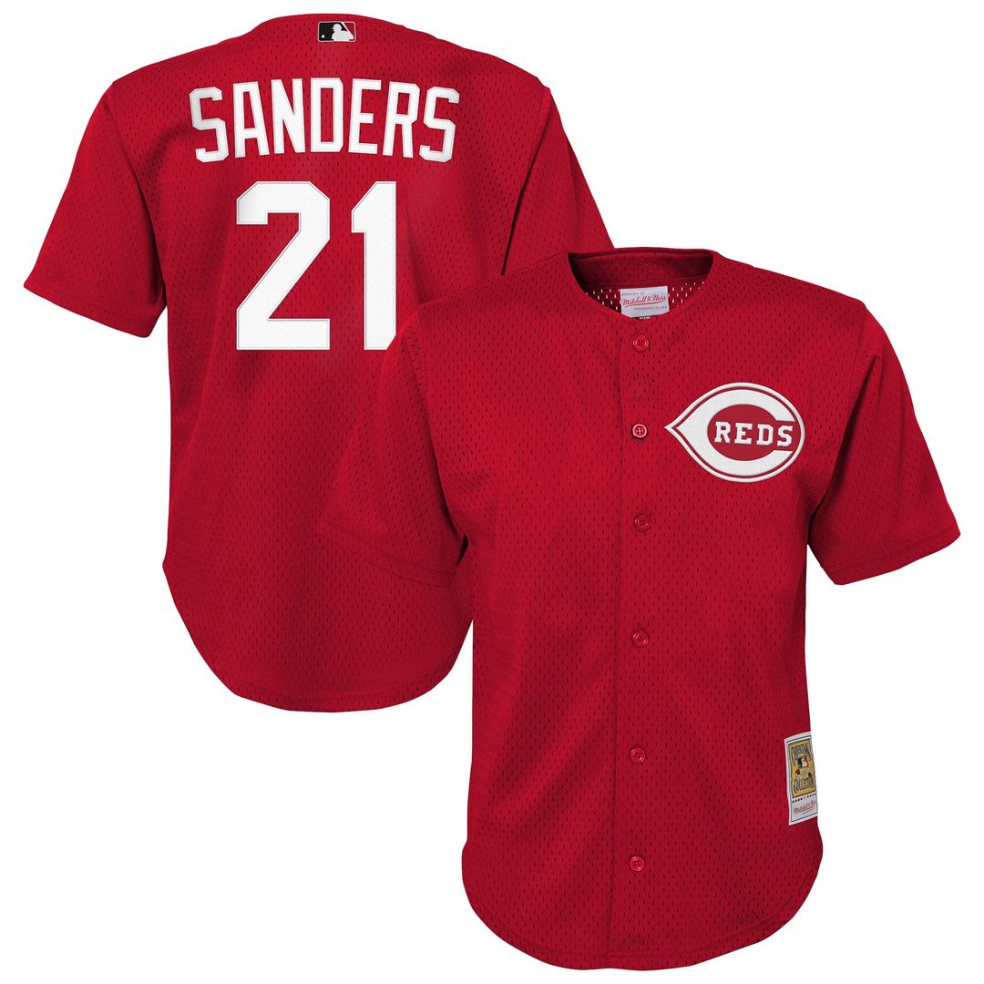 Cincinnati Reds Deion Sanders Mitchell & Ness Youth Cooperstown Mesh Batting Practice Jersey - Red