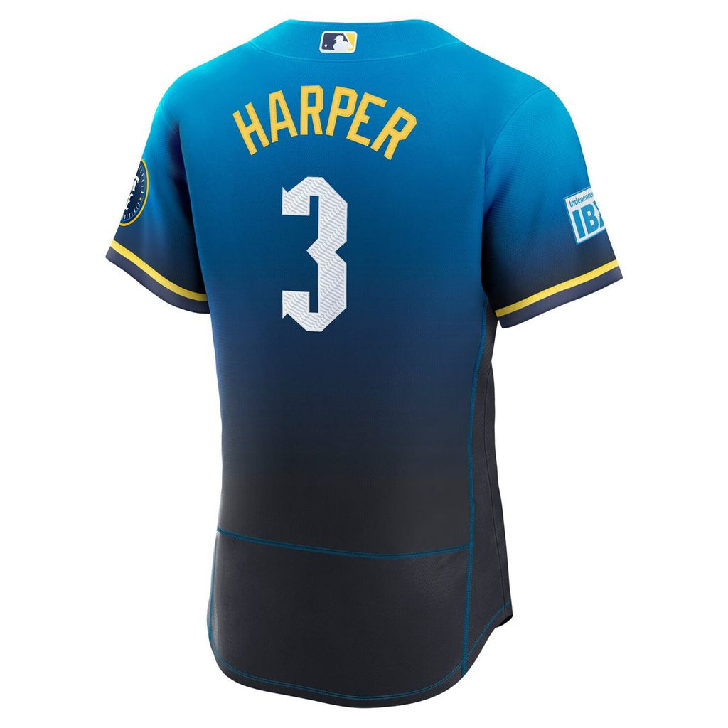 Philadelphia Phillies Bryce Harper Nike City Connect Authentic Sponsor Patch Jersey - Blue