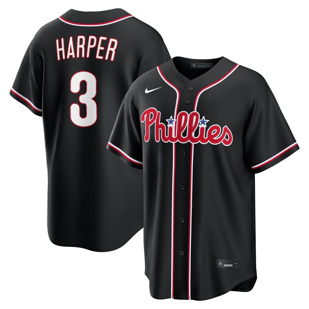 Philadelphia Phillies Bryce Harper Nike Fashion Replica Black Out Jersey