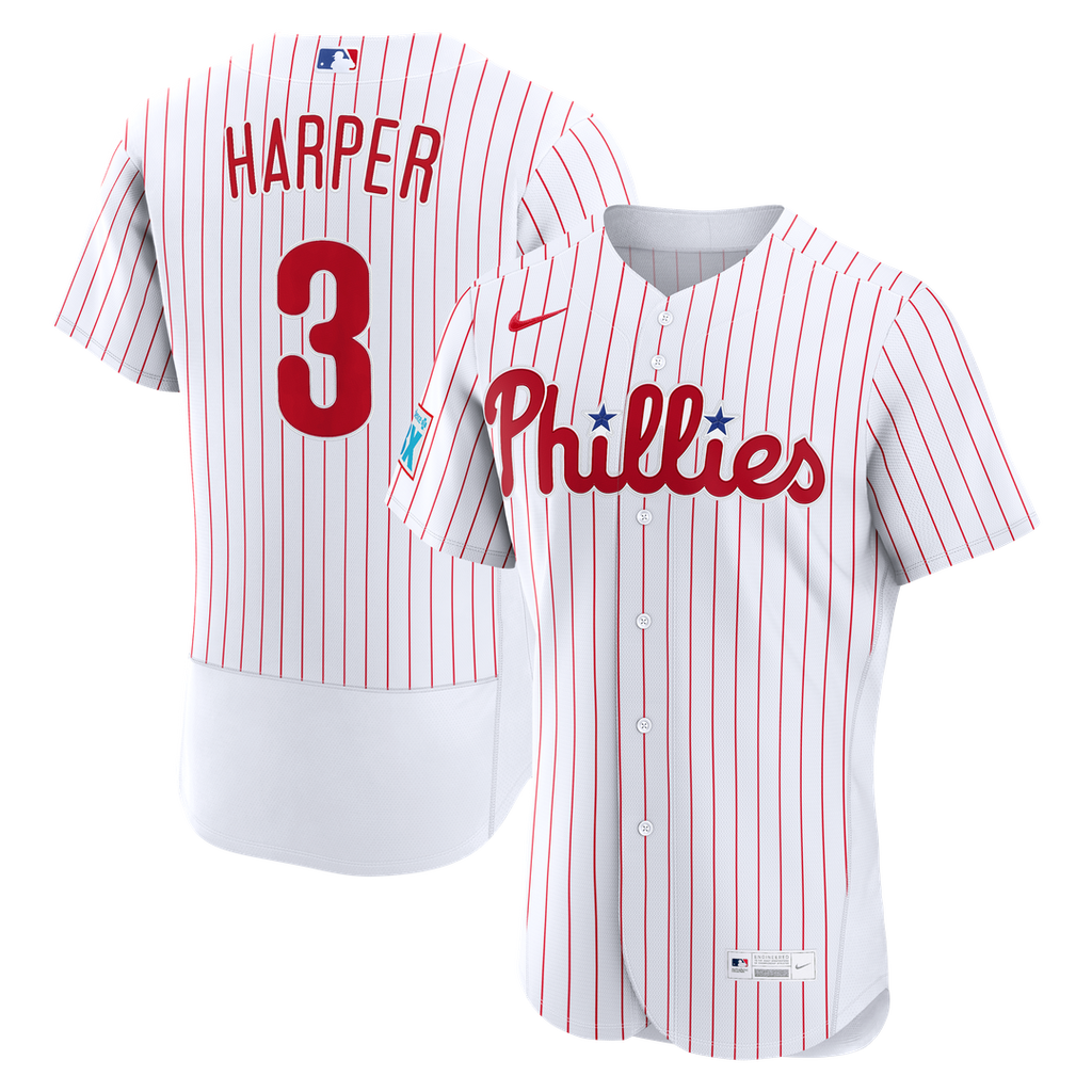 Philadelphia Phillies Bryce Harper Nike Home Authentic Sponsor Patch Jersey - White