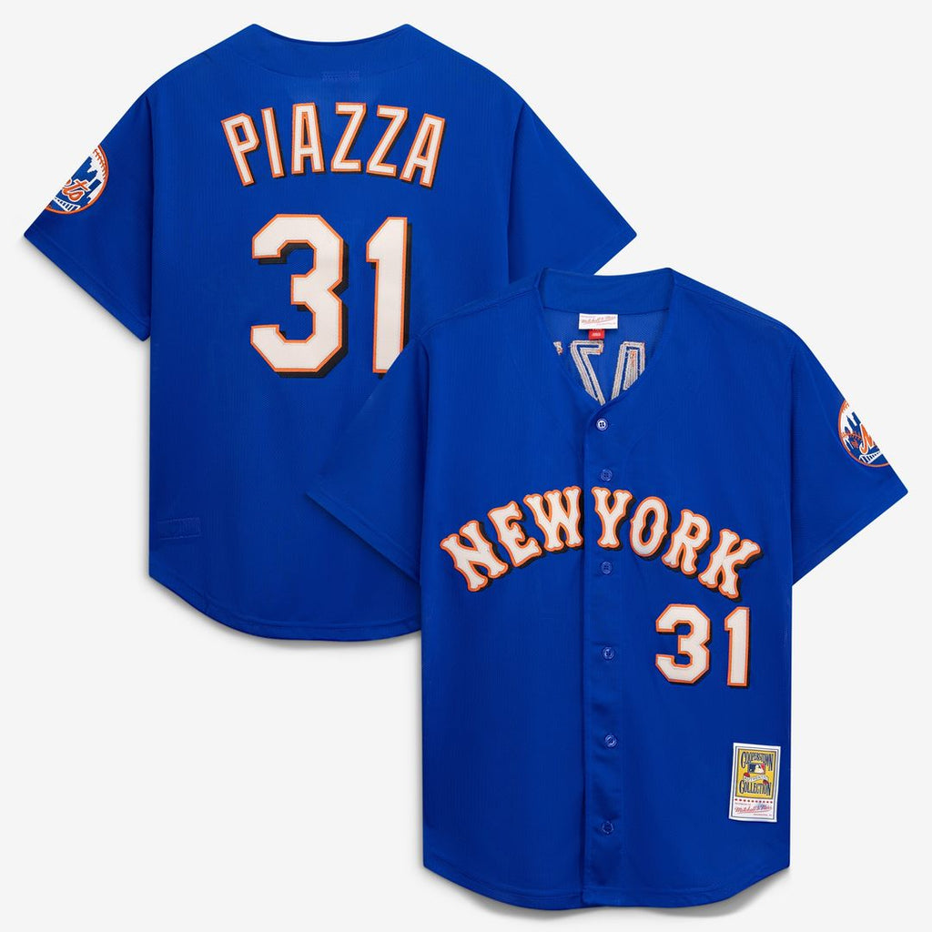 New York Mets Mike Piazza Mitchell & Ness Cooperstown Mesh Batting Practice Button - Up Jersey - Royal