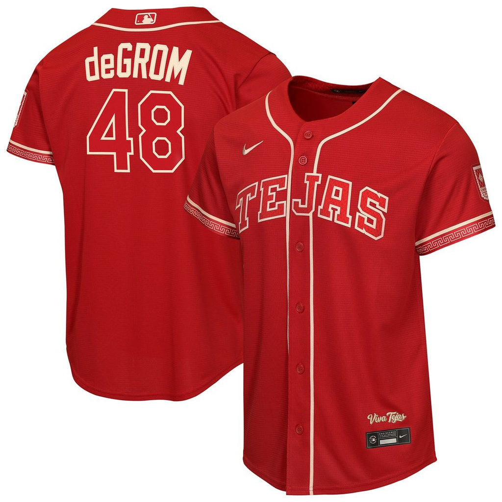 Texas Rangers Jacob deGrom Nike Youth 2026 City Connect Stadium Jersey - Red