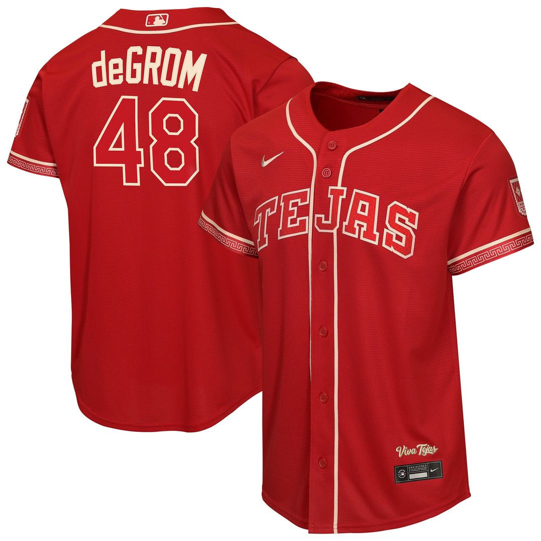 Texas Rangers Jacob deGrom Nike Youth 2026 City Connect Stadium Jersey - Red
