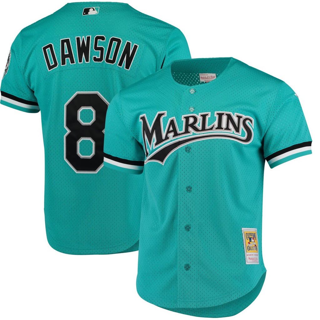 Andre Dawson Florida Marlins Mitchell & Ness Cooperstown Mesh Batting Practice Button - Up Jersey - Teal
