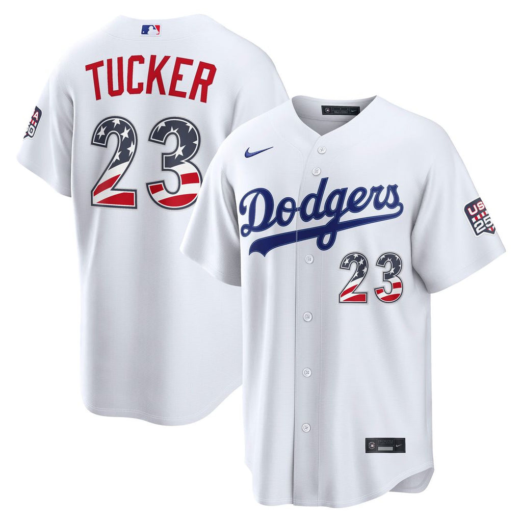 Los Angeles Dodgers Kyle Tucker Nike USA 250 Fourth of July Home Stadium Jersey - White