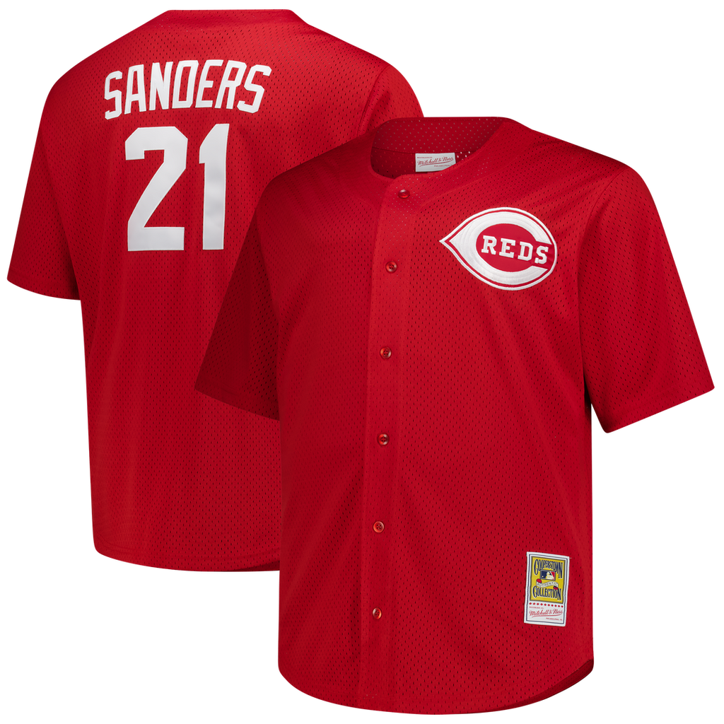 Cincinnati Reds Deion Sanders Mitchell & Ness Big & Tall Cooperstown Mesh Batting Practice Jersey - Red