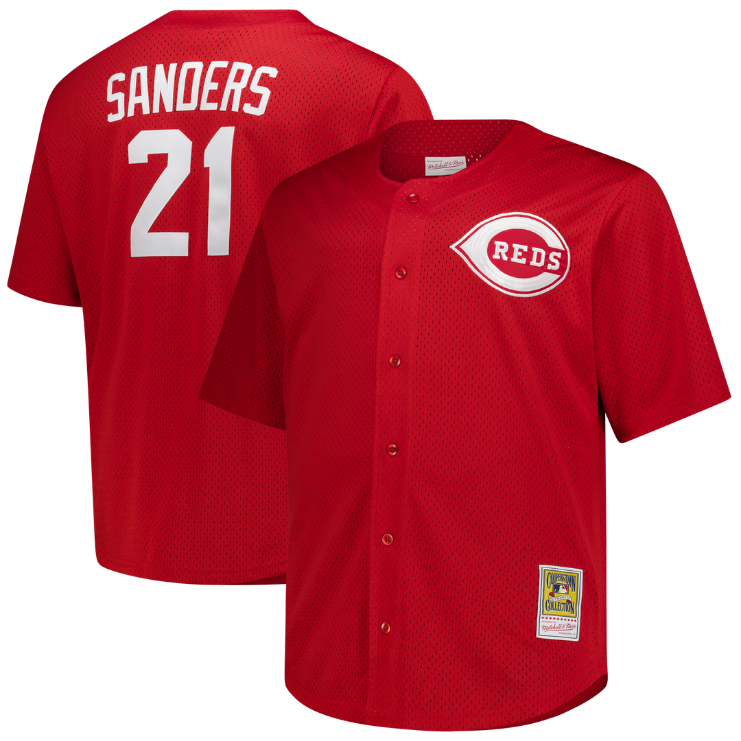 Cincinnati Reds Deion Sanders Mitchell & Ness Big & Tall Cooperstown Mesh Batting Practice Jersey - Red