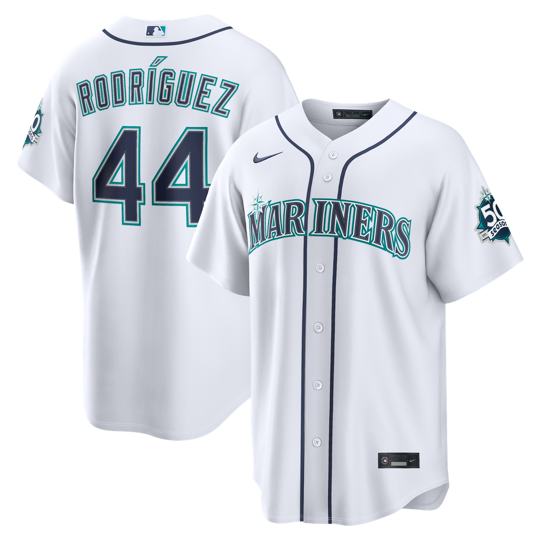 Seattle Mariners Julio Rodríguez Nike Home Stadium 50th Season Patch Jersey - White