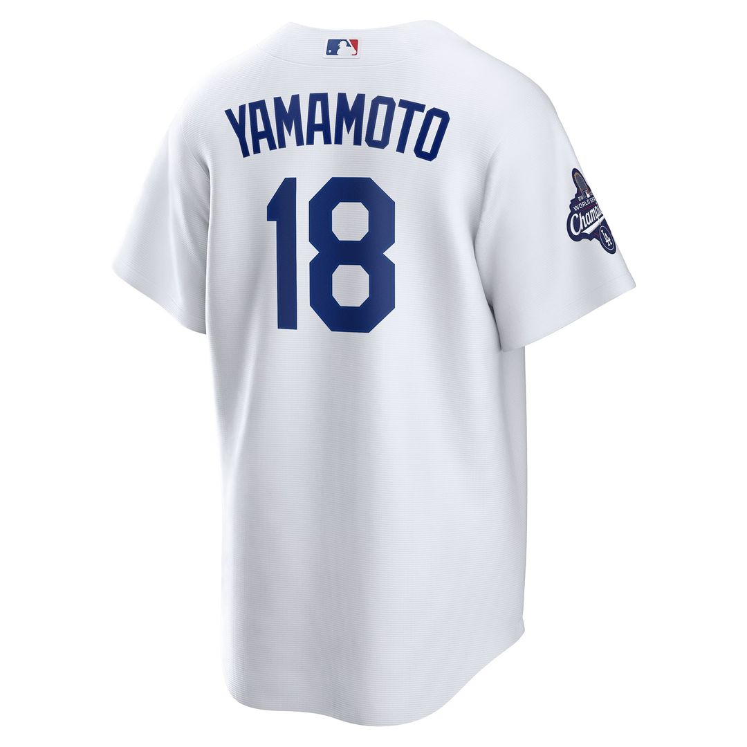 Los Angeles Dodgers Yoshinobu Yamamoto Nike 2025 World Series Champions Home Replica Jersey - White