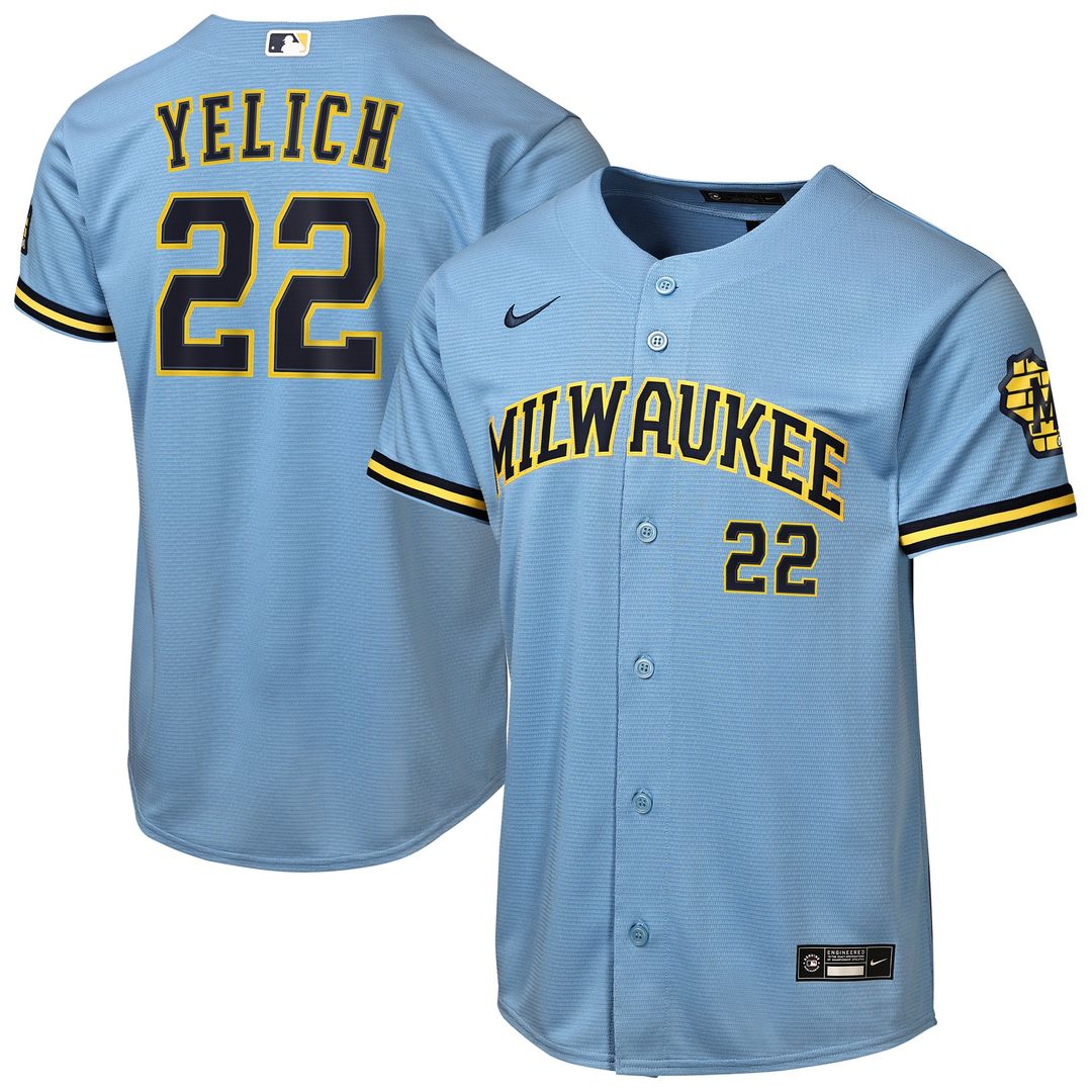 Milwaukee Brewers Christian Yelich Nike Youth Road Stadium Jersey - Powder Blue