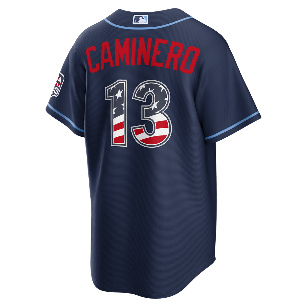Tampa Bay Rays Junior Caminero Nike USA 250 Fourth of July Road Stadium Jersey - Navy