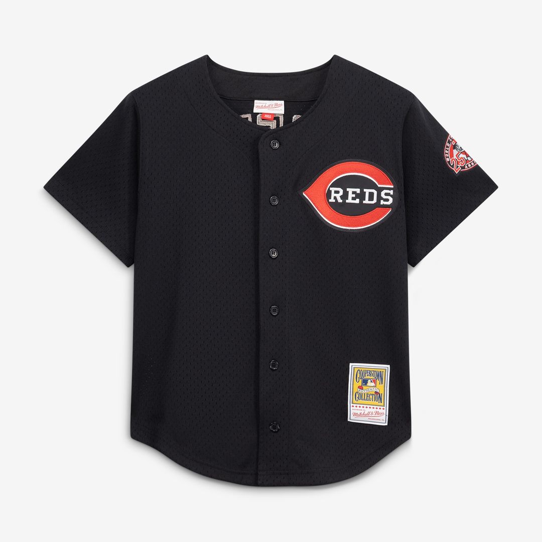 Cincinnati Reds Ken Griffey Jr. Mitchell & Ness Cooperstown Mesh Batting Practice Button - Up Jersey - Black