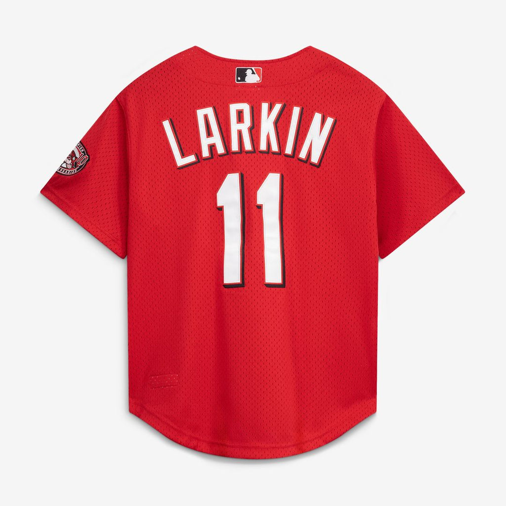 Cincinnati Reds Barry Larkin Mitchell & Ness Cooperstown Mesh Batting Practice Button - Up Jersey - Black