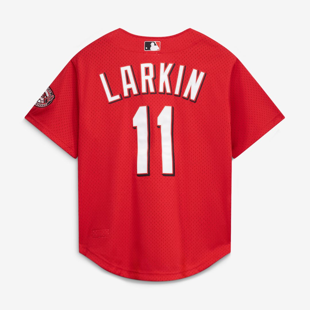 Cincinnati Reds Barry Larkin Mitchell & Ness Cooperstown Mesh Batting Practice Button - Up Jersey - Black