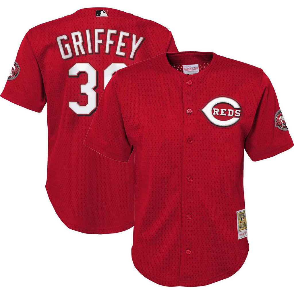 Cincinnati Reds Ken Griffey Jr. Mitchell & Ness Youth Cooperstown Mesh Batting Practice Jersey - Red