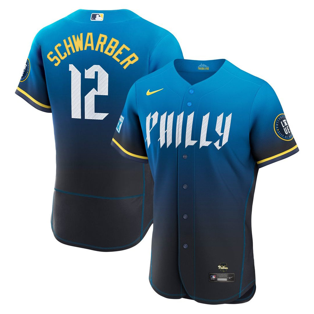 Philadelphia Phillies Kyle Schwarber Nike City Connect Authentic Sponsor Patch Jersey - Navy