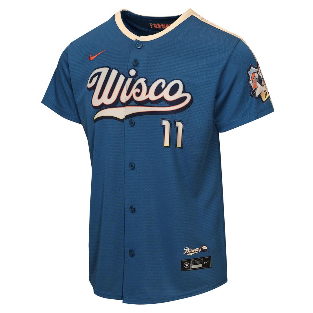Milwaukee Brewers Jackson Chourio Nike Youth 2026 City Connect Stadium Jersey - Mineral Blue