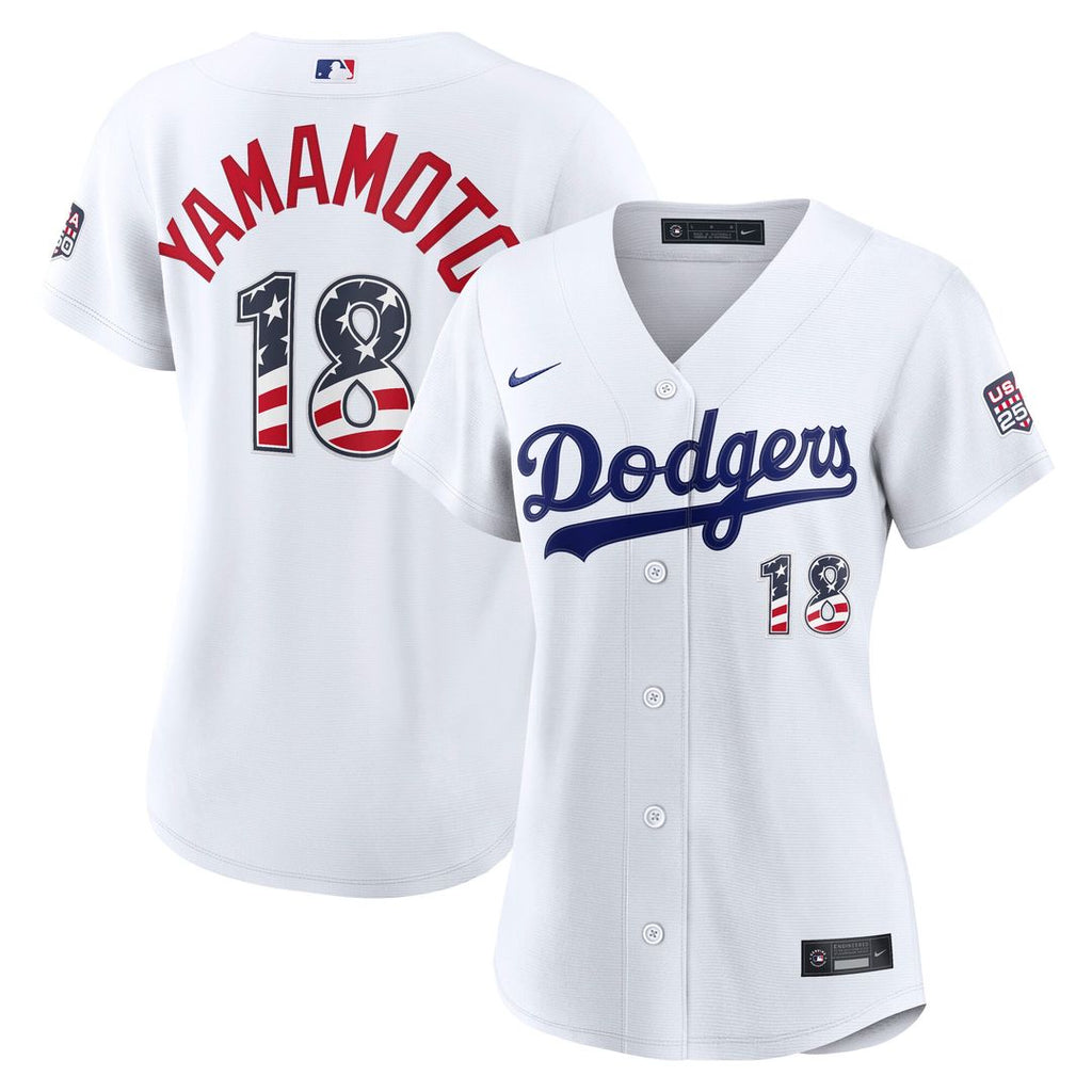 Los Angeles Dodgers Yoshinobu Yamamoto Nike Women's USA 250 Fourth of July Home Stadium Jersey - White