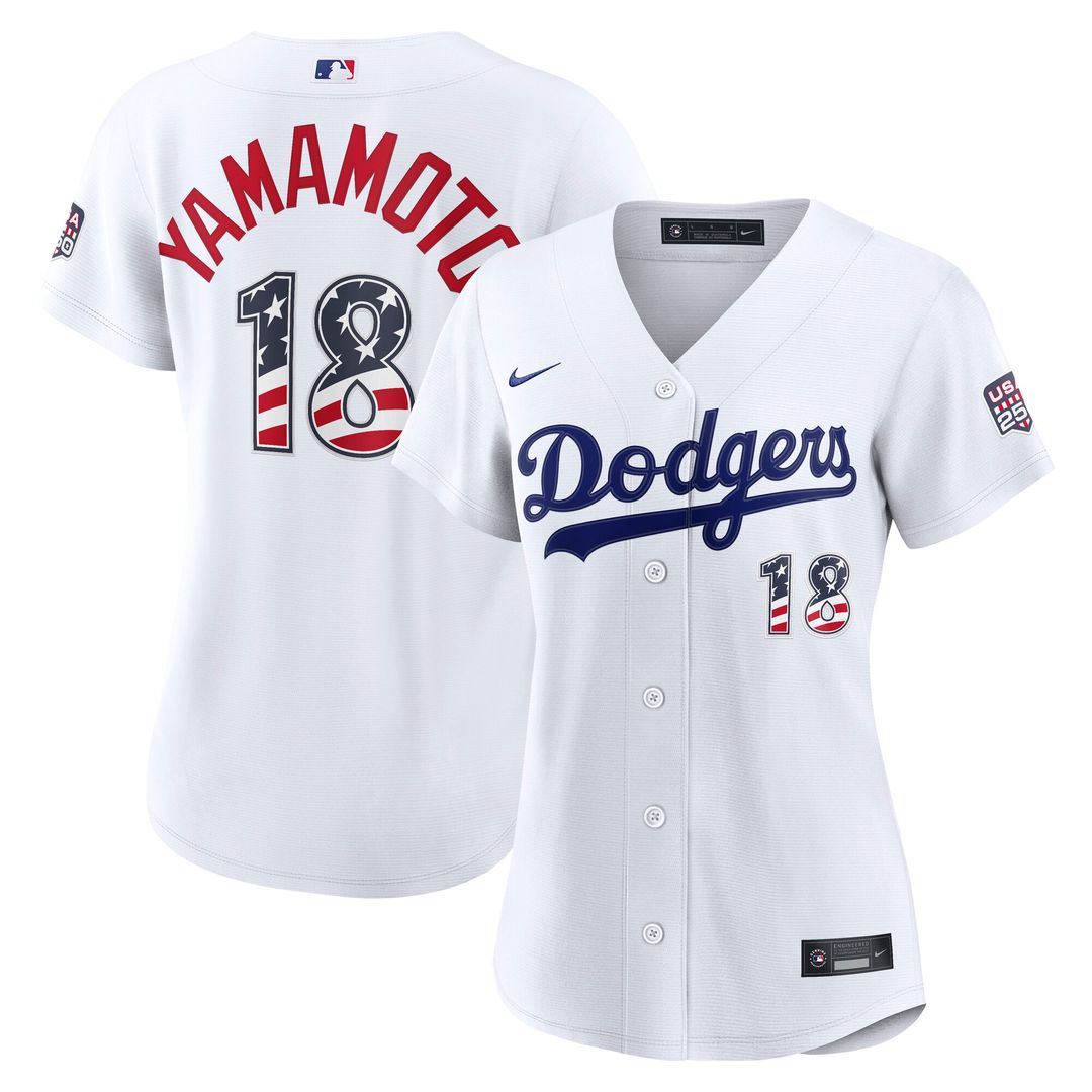 Los Angeles Dodgers Yoshinobu Yamamoto Nike Women's USA 250 Fourth of July Home Stadium Jersey - White