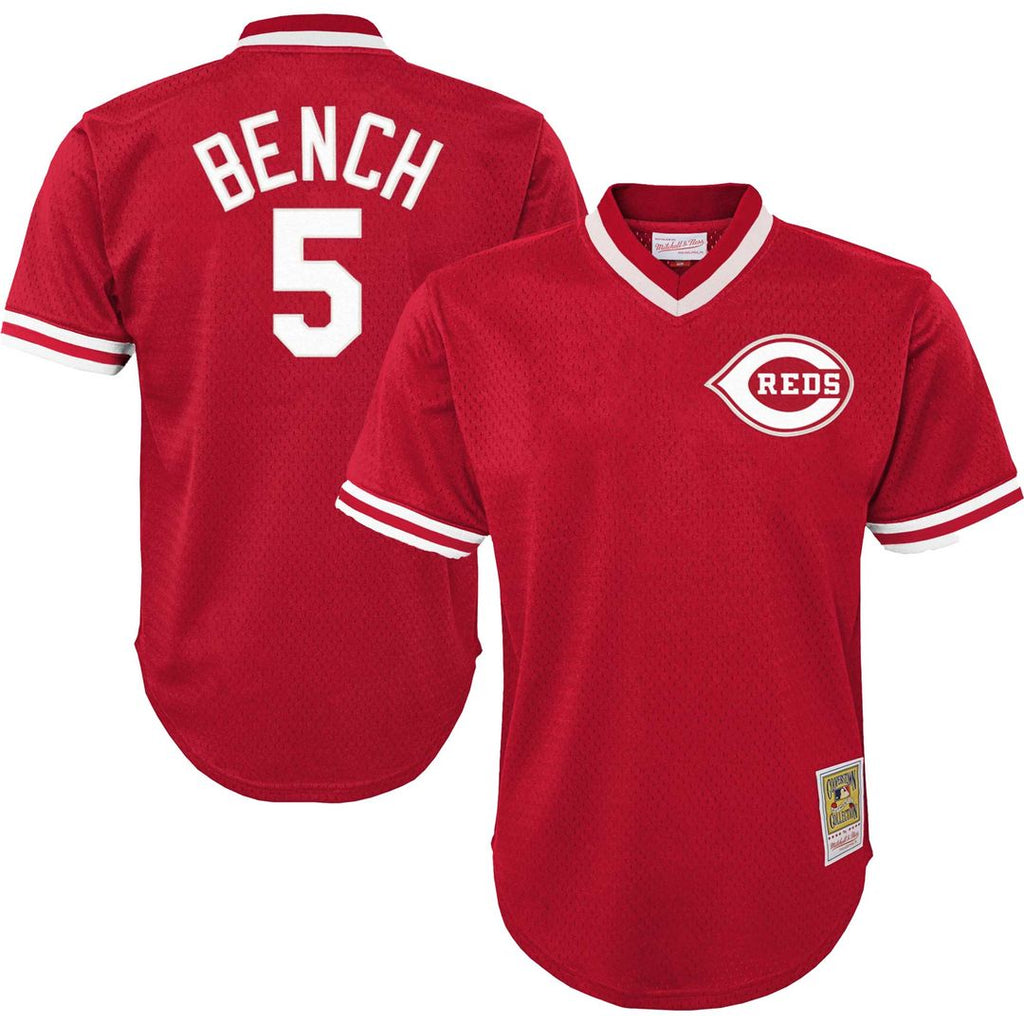 Cincinnati Reds Johnny Bench Mitchell & Ness Youth Cooperstown Mesh Batting Practice Jersey - Red