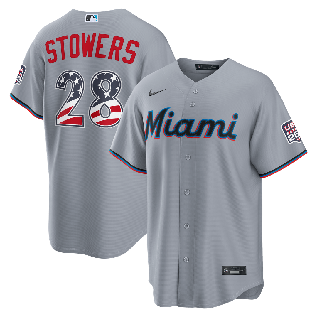 Miami Marlins Kyle Stowers Nike USA 250 Fourth of July Road Stadium Jersey - Gray