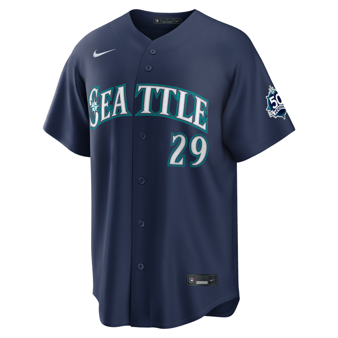 Seattle Mariners Cal Raleigh Nike Road Stadium 50th Season Patch Jersey - Navy