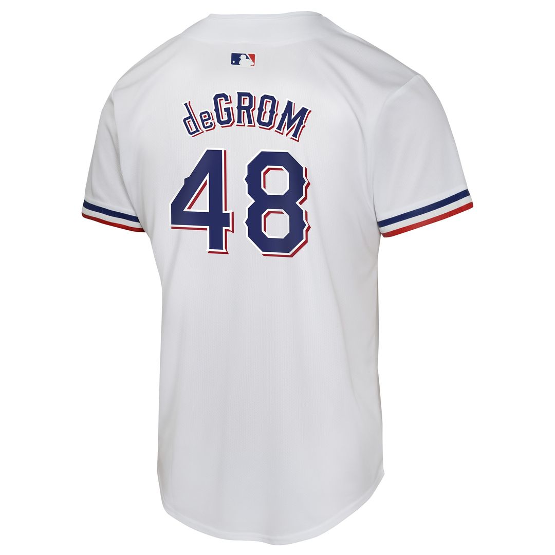 Texas Rangers Jacob deGrom Nike Youth Home Game Player Jersey - White