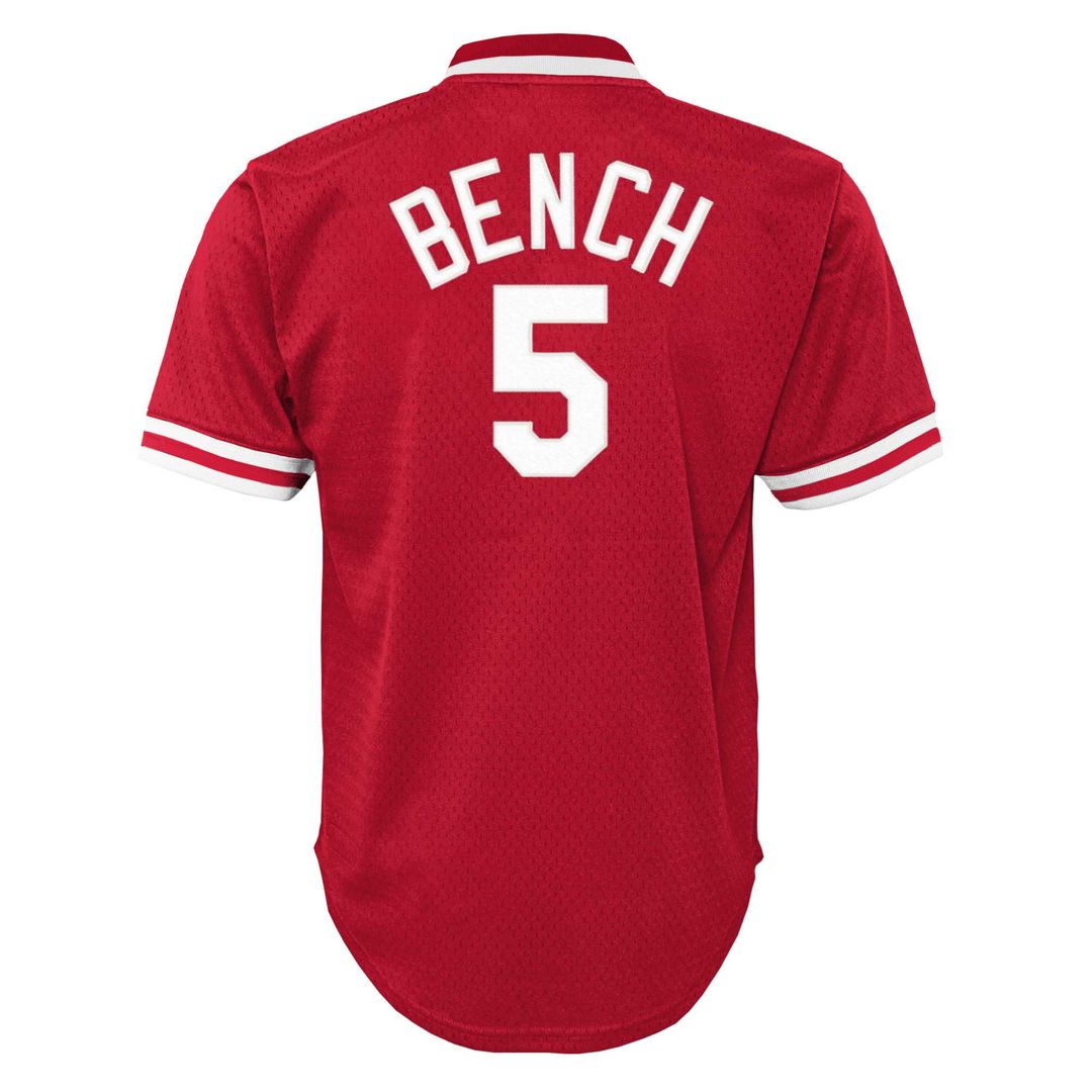 Cincinnati Reds Johnny Bench Mitchell & Ness Youth Cooperstown Mesh Batting Practice Jersey - Red