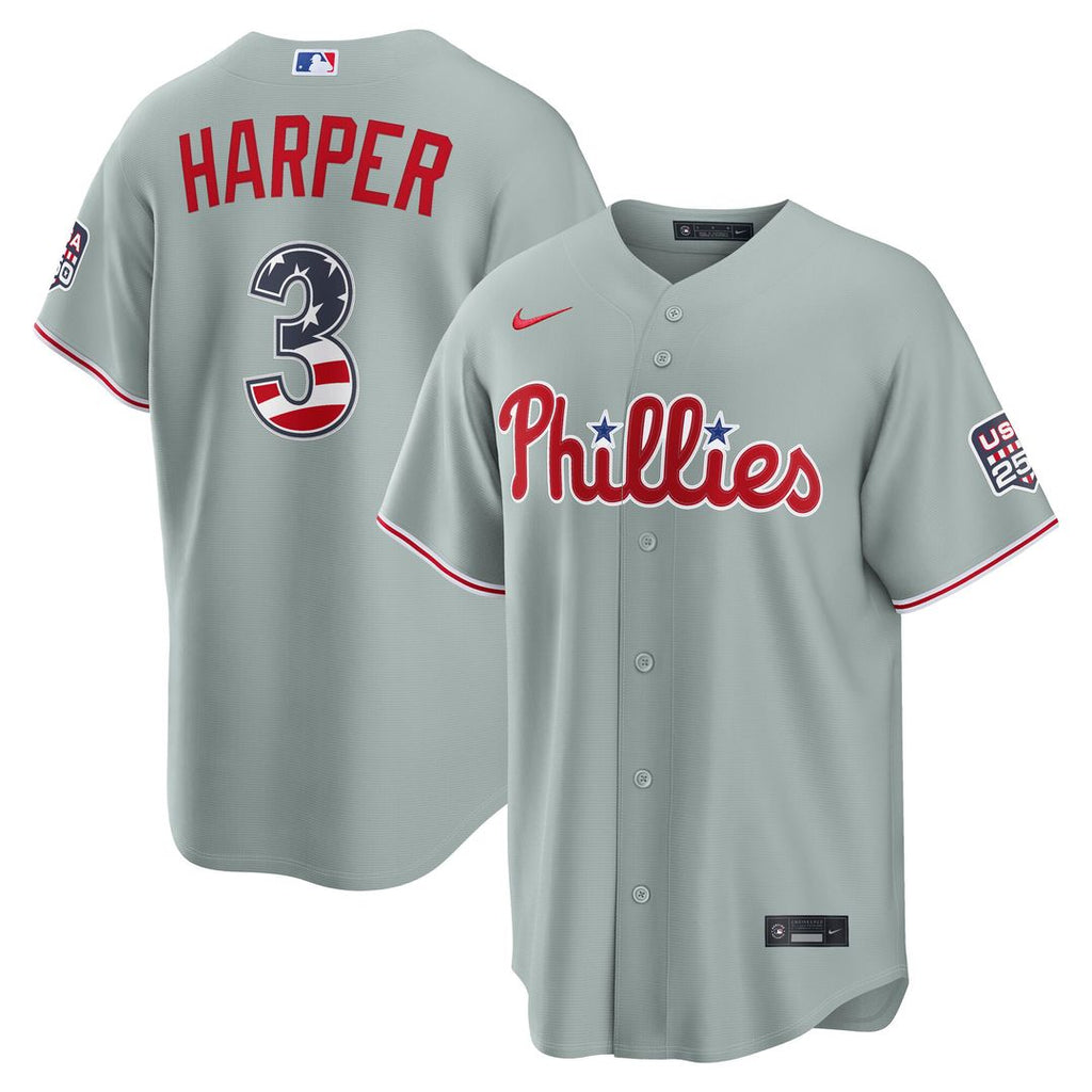 Philadelphia Phillies Bryce Harper Nike USA 250 Fourth of July Road Stadium Jersey - Gray