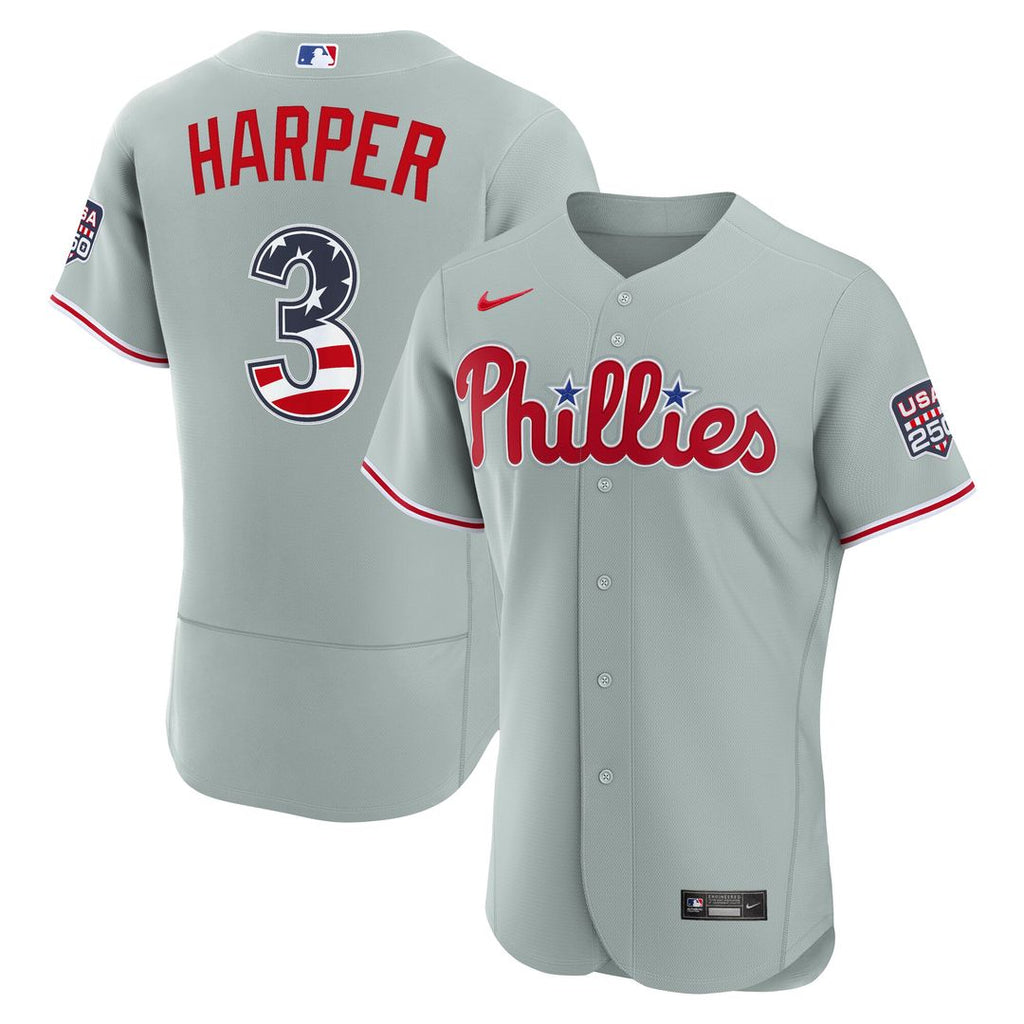 Philadelphia Phillies Bryce Harper Nike USA 250 Fourth of July Road Authentic Jersey - Gray