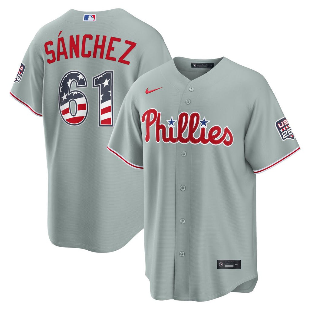 Philadelphia Phillies Cristopher Sanchez Nike USA 250 Fourth of July Road Stadium Jersey - Gray