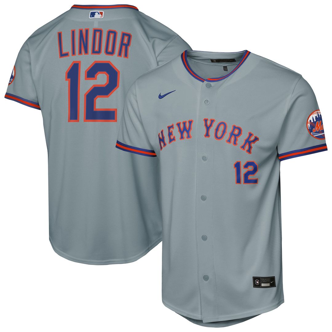 New York Mets Francisco Lindor Nike Youth Road Stadium Player Jersey - Gray