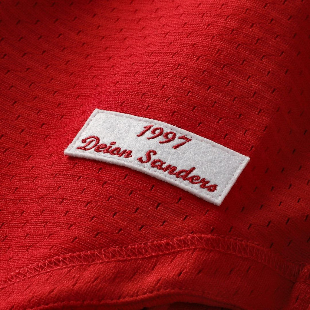 Cincinnati Reds Deion Sanders Mitchell & Ness Cooperstown Mesh Batting Practice Button - Up Jersey - Red