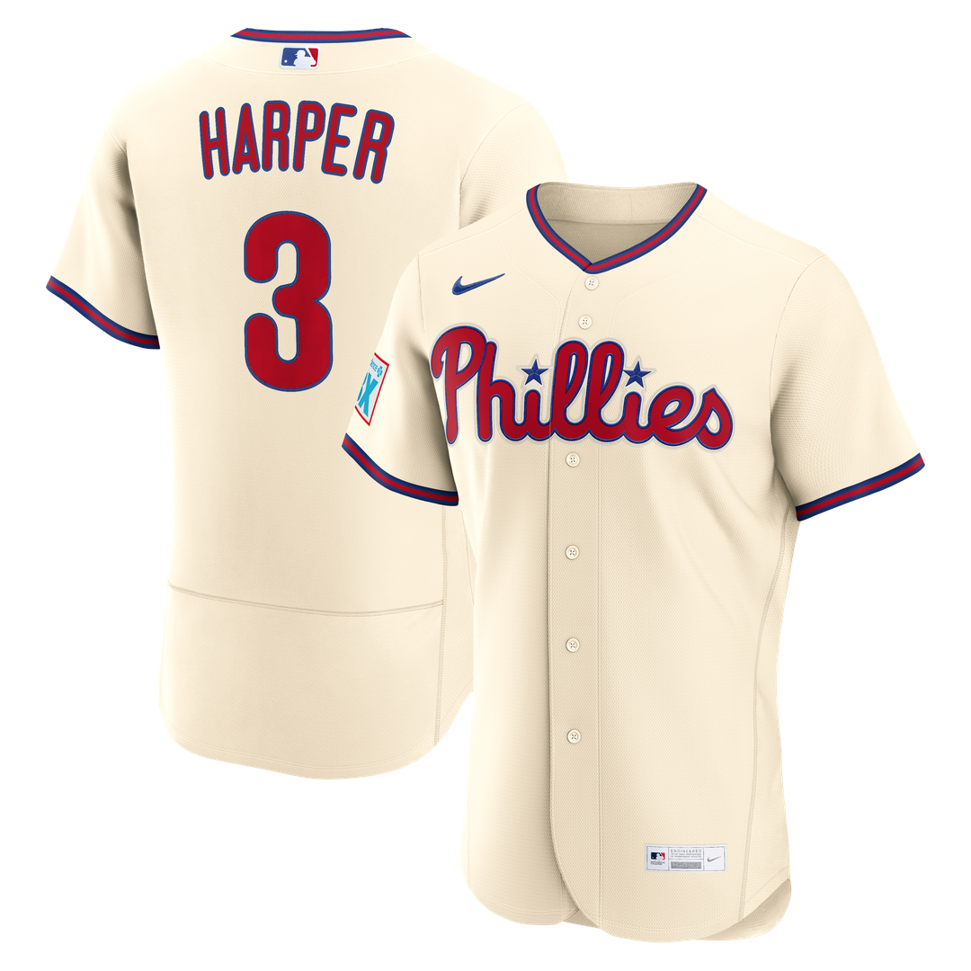 Philadelphia Phillies Bryce Harper Nike Alternate Authentic Sponsor Patch Jersey - Cream