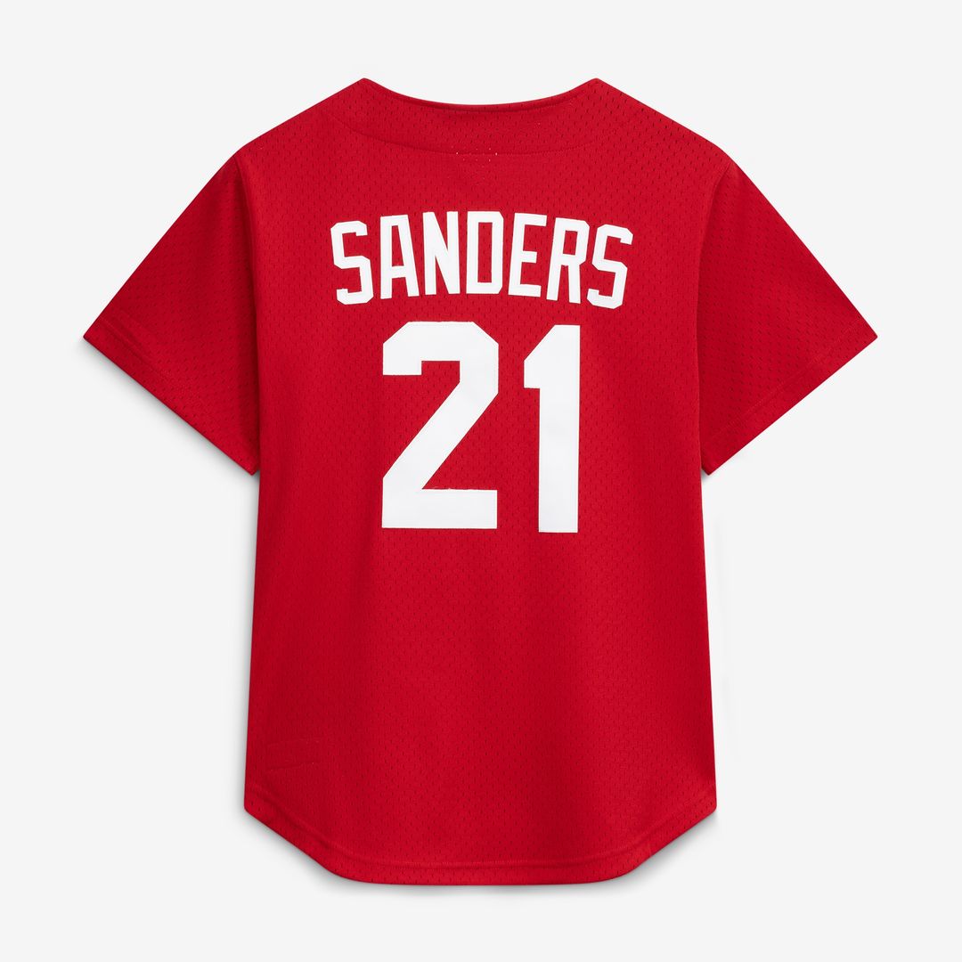 Cincinnati Reds Deion Sanders Mitchell & Ness Cooperstown Mesh Batting Practice Button - Up Jersey - Red