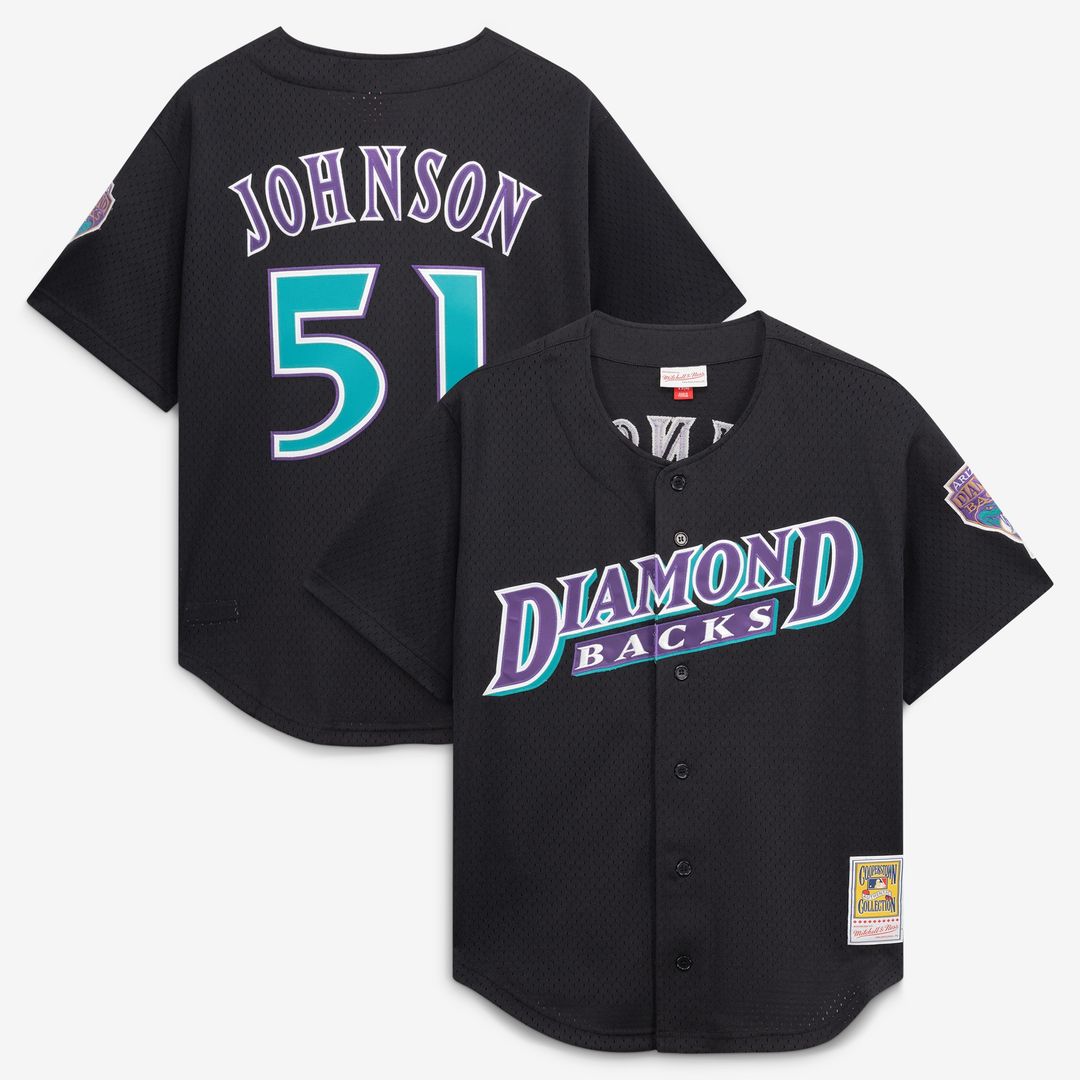 Arizona Diamondbacks Randy Johnson Mitchell & Ness Cooperstown Mesh Batting Practice Button - Up Jersey - Black