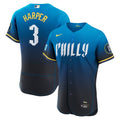 Philadelphia Phillies Bryce Harper Nike City Connect Authentic Sponsor Patch Jersey - Blue