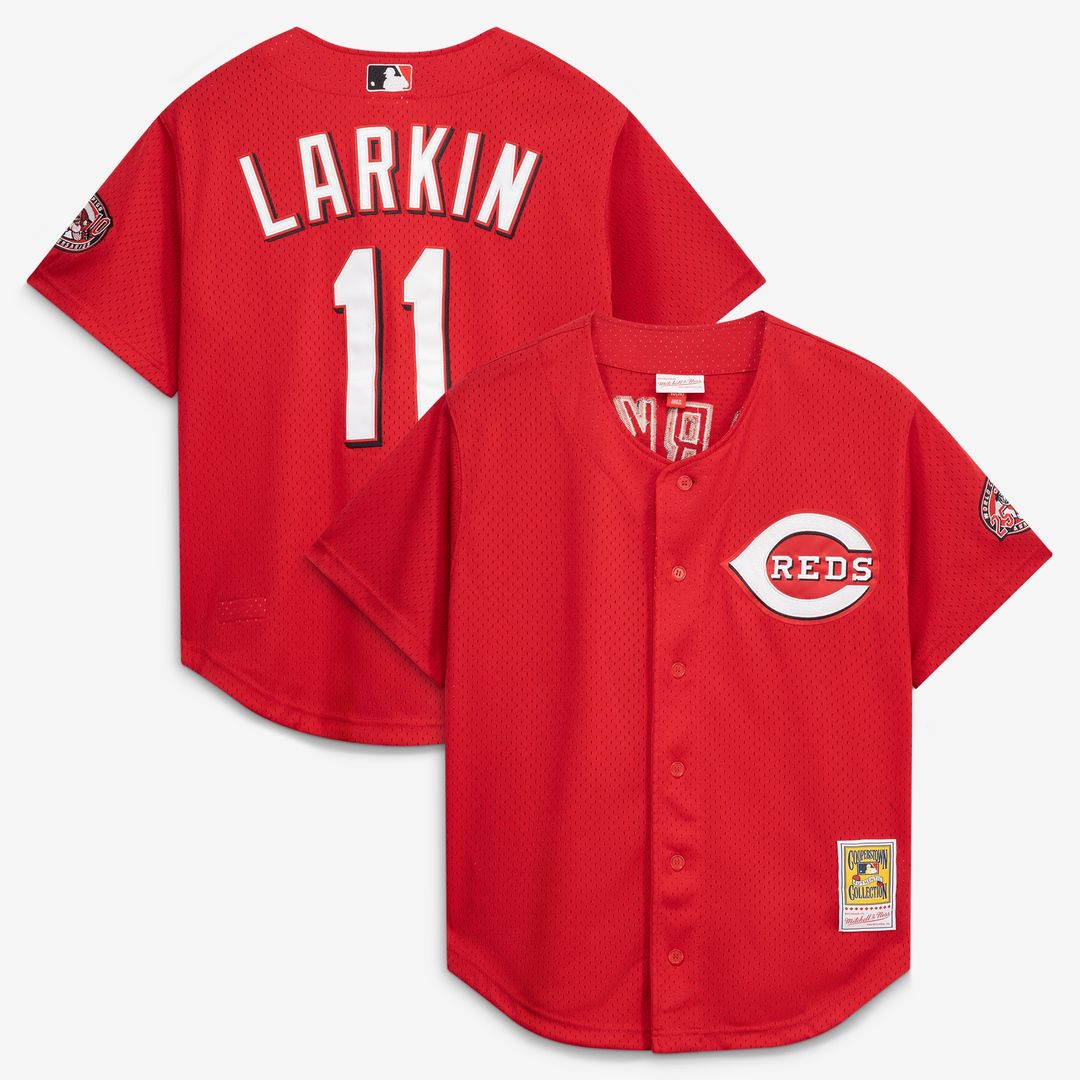 Cincinnati Reds Barry Larkin Mitchell & Ness Throwback Cooperstown Mesh Batting Practice Jersey - Red