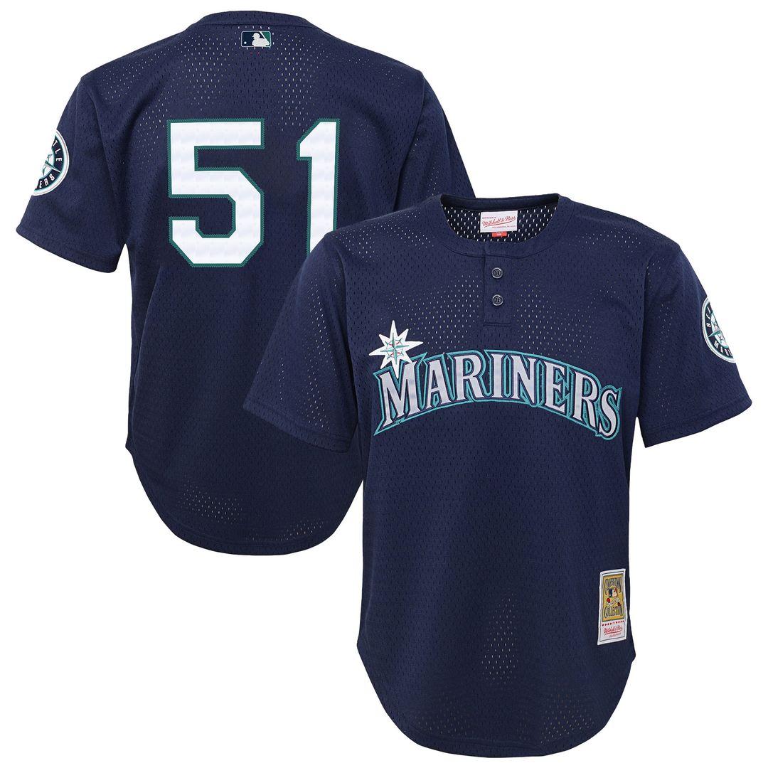 Seattle Mariners Ichiro Suzuki Mitchell & Ness Youth Cooperstown Mesh Batting Practice Jersey - Navy