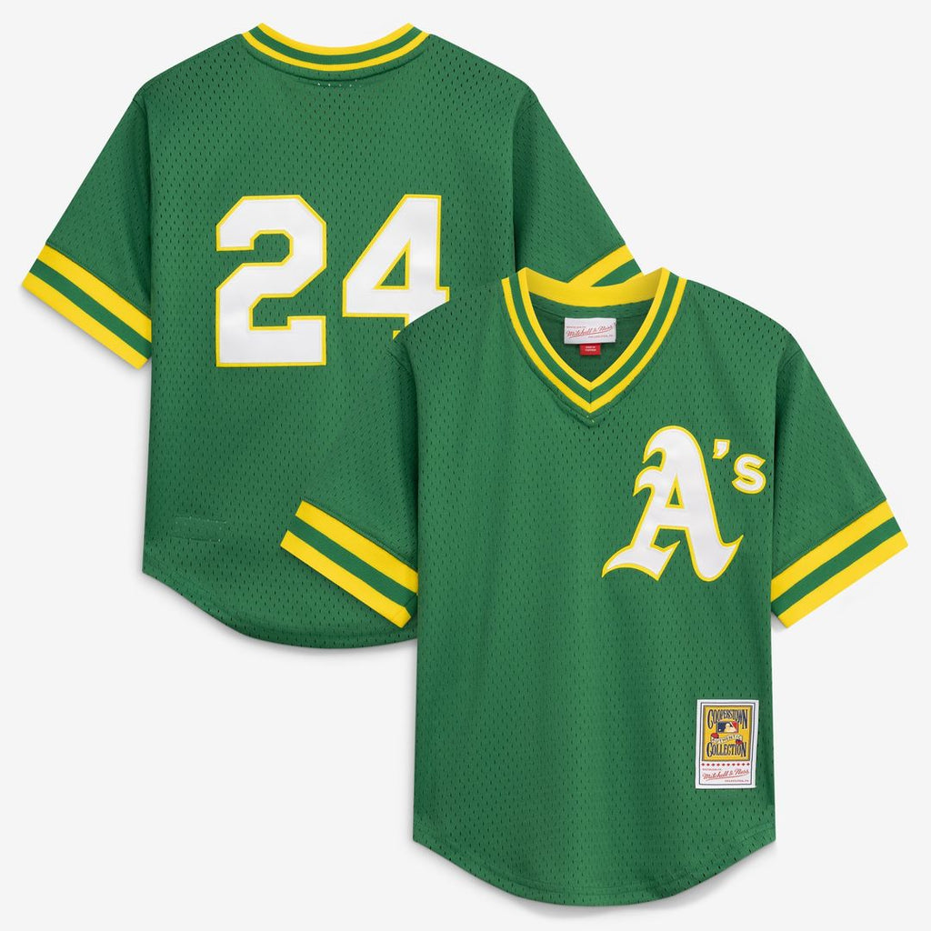 Athletics Rickey Henderson Mitchell & Ness Youth Cooperstown Mesh Batting Practice Jersey - Green
