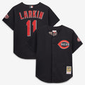 Cincinnati Reds Barry Larkin Mitchell & Ness Cooperstown Mesh Batting Practice Button - Up Jersey - Black