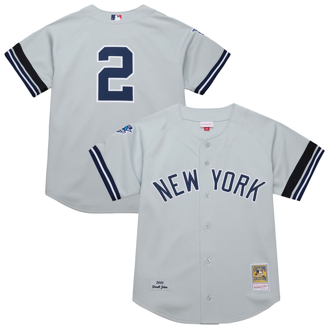 New York Yankees Derek Jeter Mitchell & Ness Cooperstown 2000 World Series Authentic Jersey - Gray