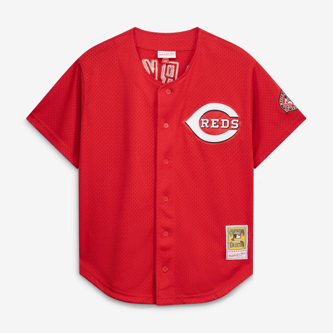 Cincinnati Reds Barry Larkin Mitchell & Ness Cooperstown Mesh Batting Practice Button - Up Jersey - Black