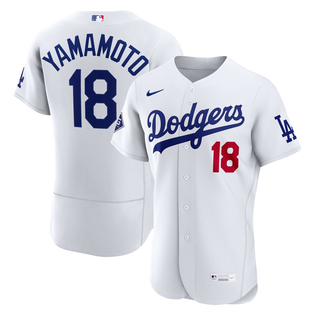 Los Angeles Dodgers Yoshinobu Yamamoto Nike Home Authentic Sponsor Patch Jersey - White