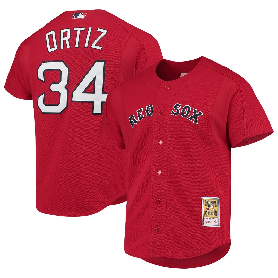 Boston Red Sox David Ortiz Mitchell & Ness Cooperstown Mesh Batting Practice Button - Up Jersey - Red