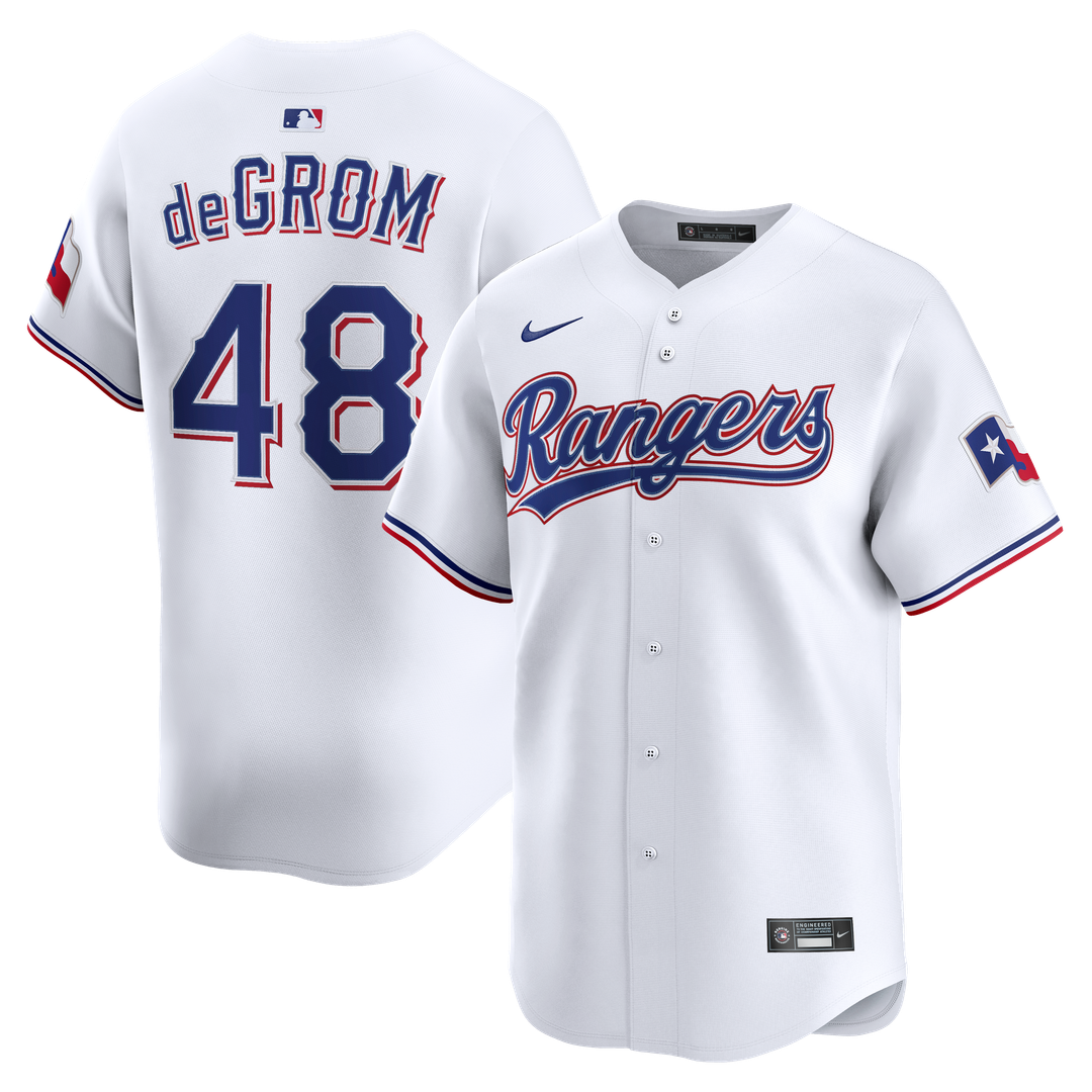 Texas Rangers Jacob deGrom Nike Home Limited Jersey - White