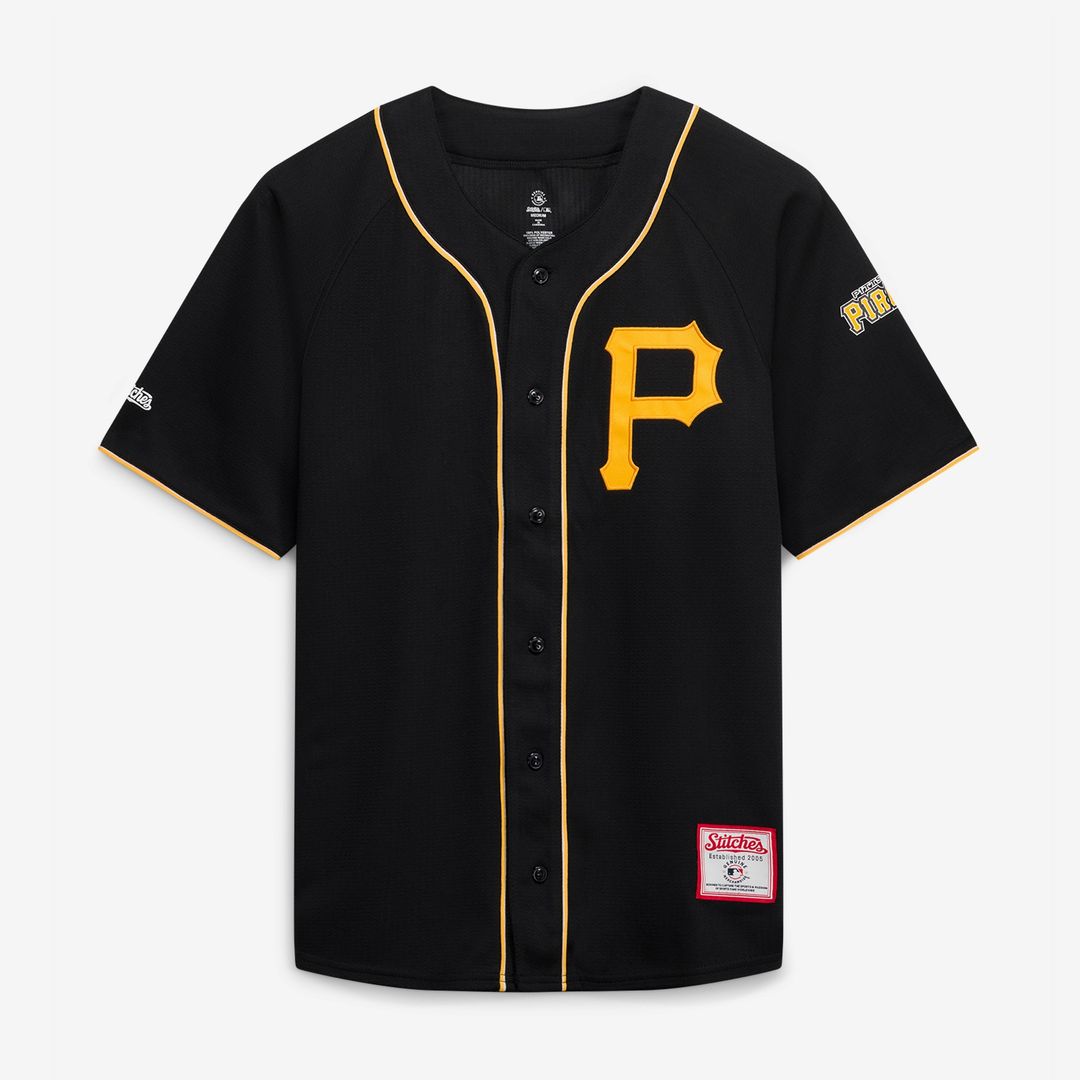 Pittsburgh Pirates Stitches Team Color Full - Button Fashion Jersey - Black