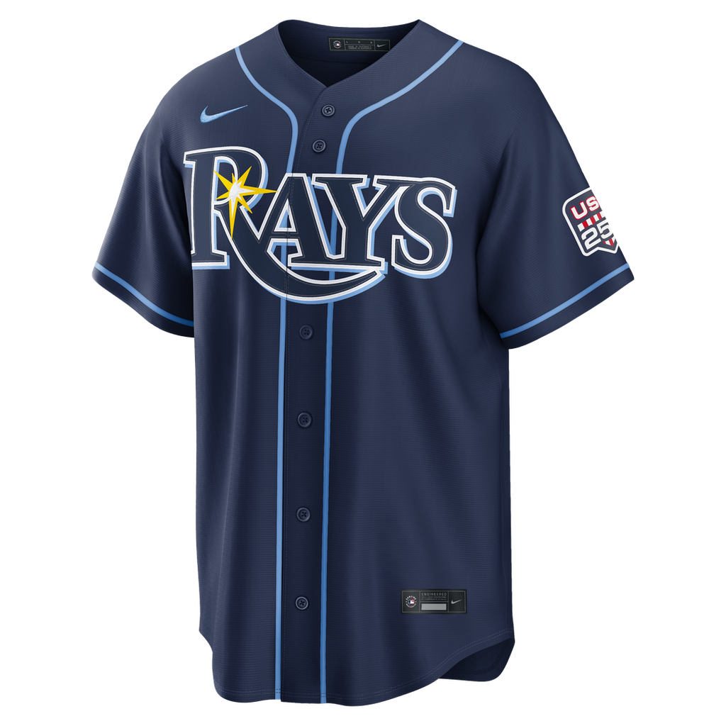 Tampa Bay Rays Junior Caminero Nike USA 250 Fourth of July Road Stadium Jersey - Navy