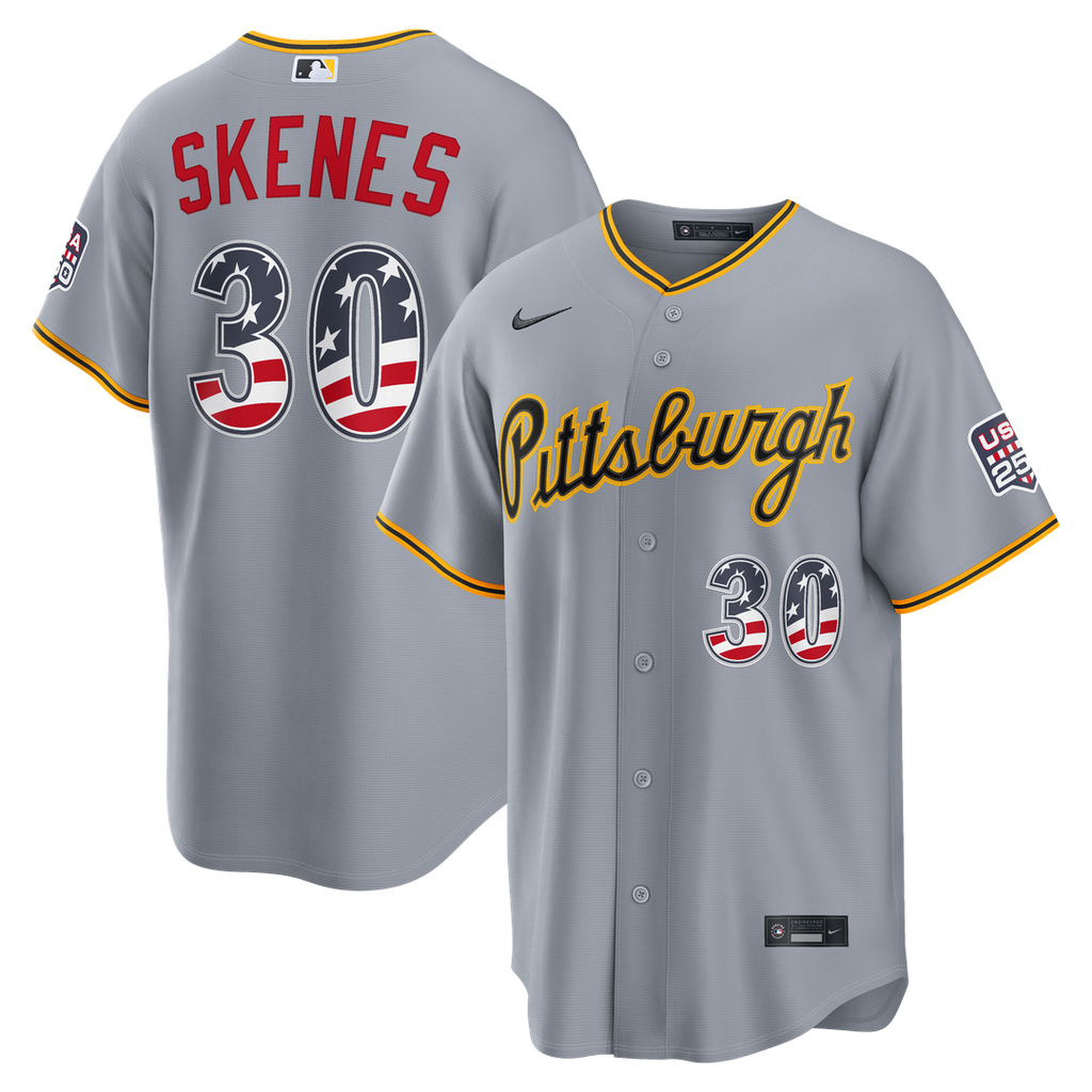 Pittsburgh Pirates Paul Skenes Nike USA 250 Fourth of July Road Stadium Jersey - Gray