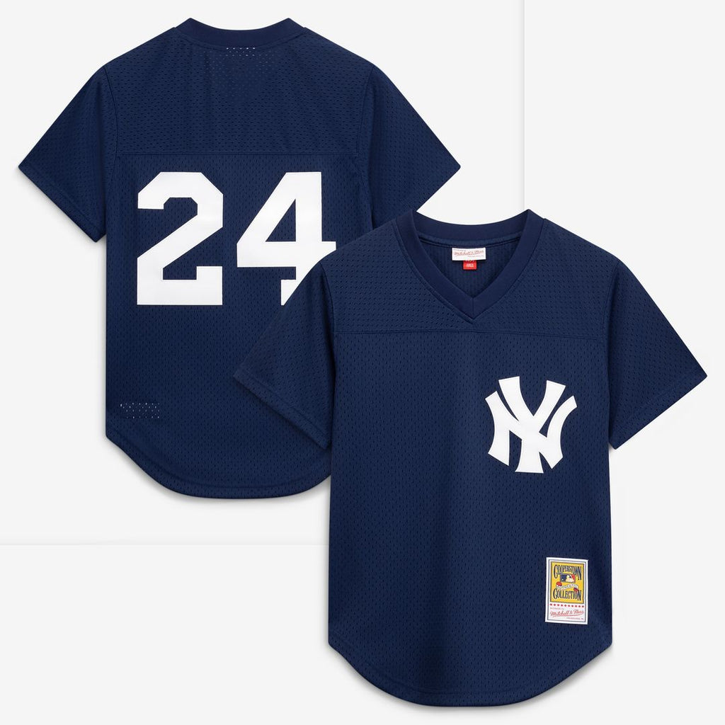 New York Yankees Rickey Henderson Mitchell & Ness Cooperstown Mesh Batting Practice Button - Up Jersey - Navy